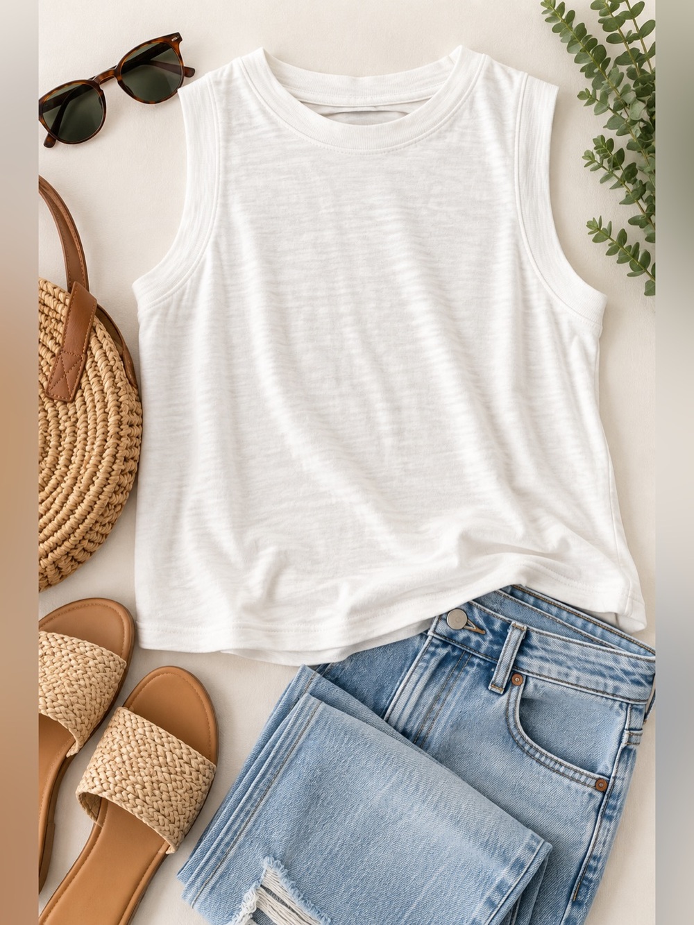 Faherty Sunwashed Organic Cotton Muscle Tank – White – Size Medium